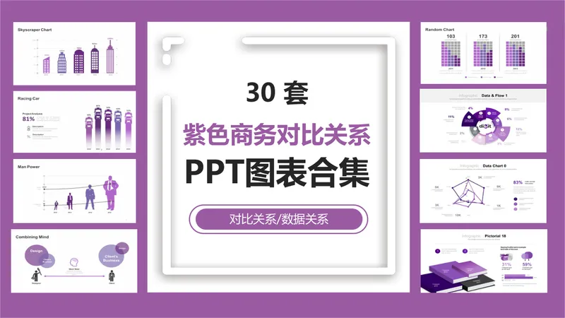 30套紫色商务对比关系数据可视化PPT图表合集 - 封面预览