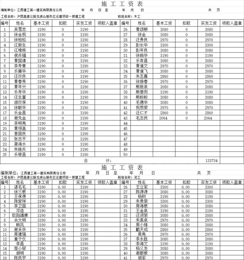 建筑项目施工班组人员工资核算统计Excel表格 - 封面预览