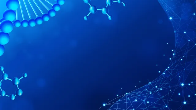 蓝色科技风生物医疗DNA分子结构演示通用PPT背景图片 - 封面预览
