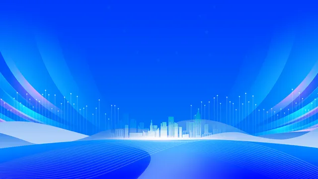 蓝色科技风城市剪影商务演示通用PPT背景图片 - 封面预览