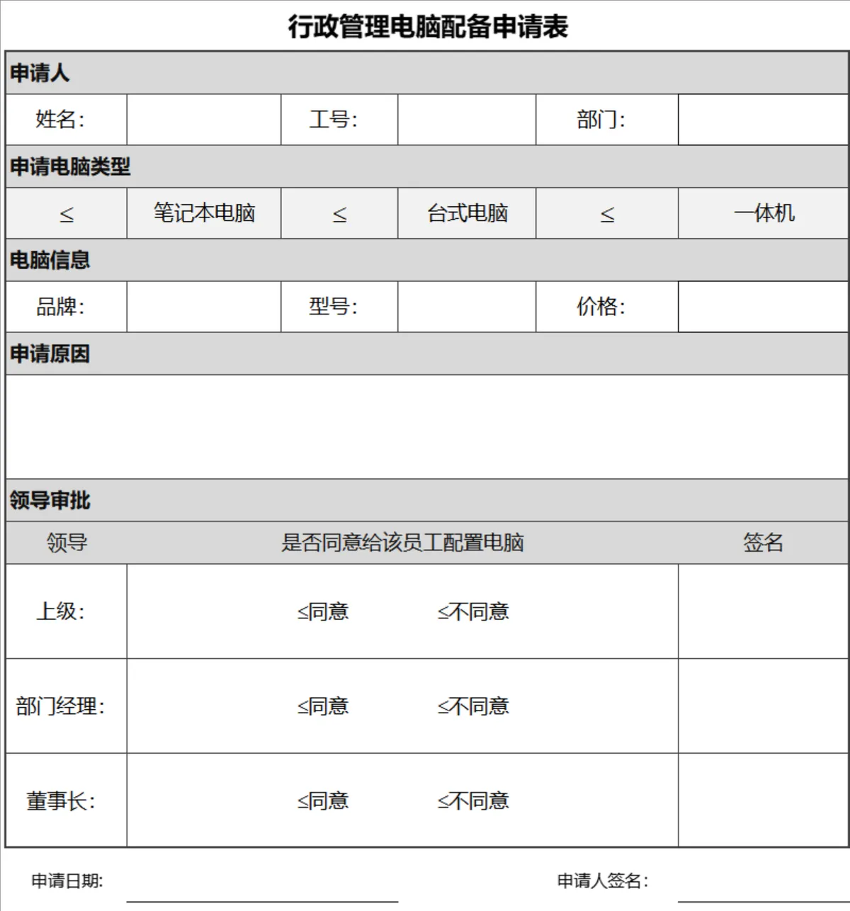 行政管理电脑配备申请登记Excel表格 - 第1页