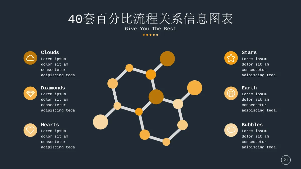 40套金色百分比流程关系信息可视化图表PPT模板 - 第21页