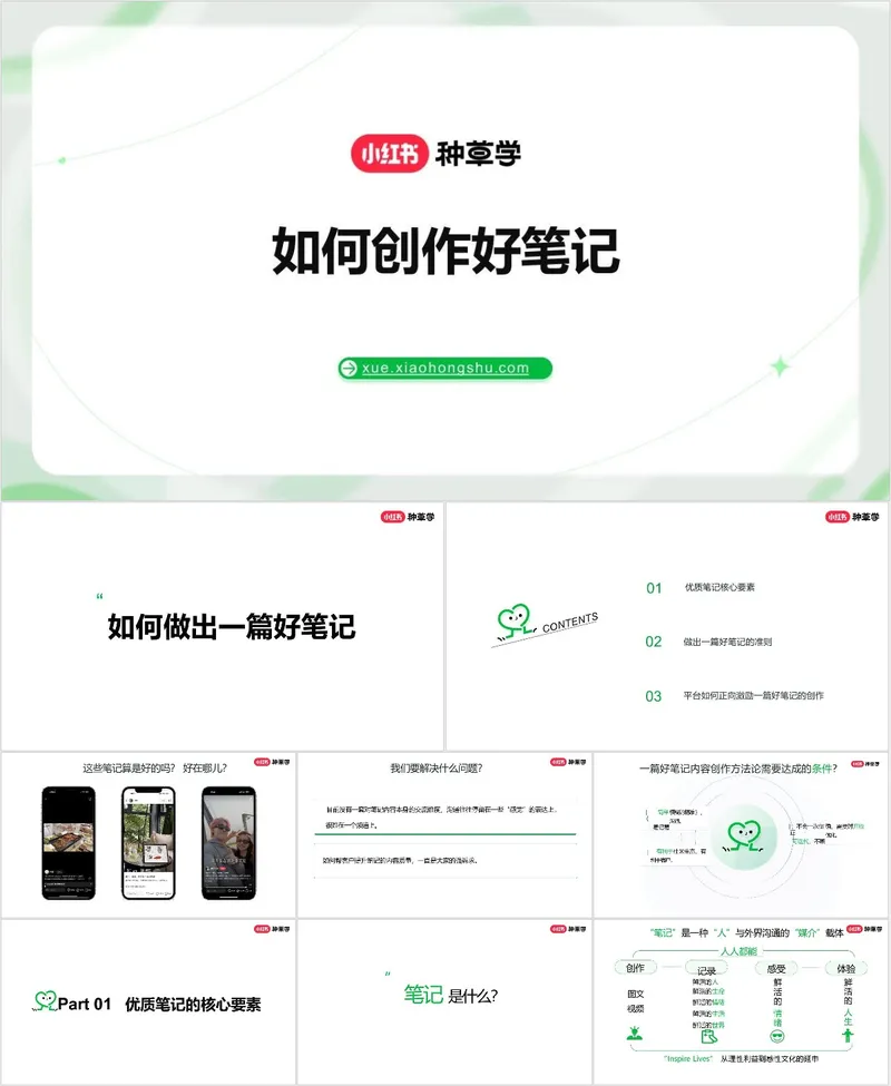 小红书种草学如何创作好笔记运营培训课件PPT模板 - 封面预览
