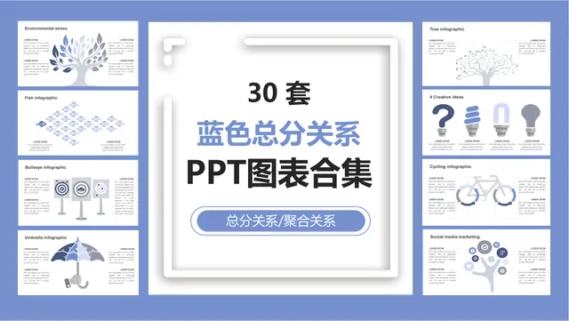 30套蓝色总分聚合关系PPT图表合集 适用于工作汇报逻辑演示 - 封面预览