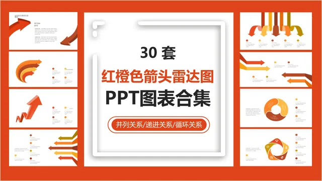 红橙色箭头雷达图并列递进循环关系PPT图表合集 - 封面预览