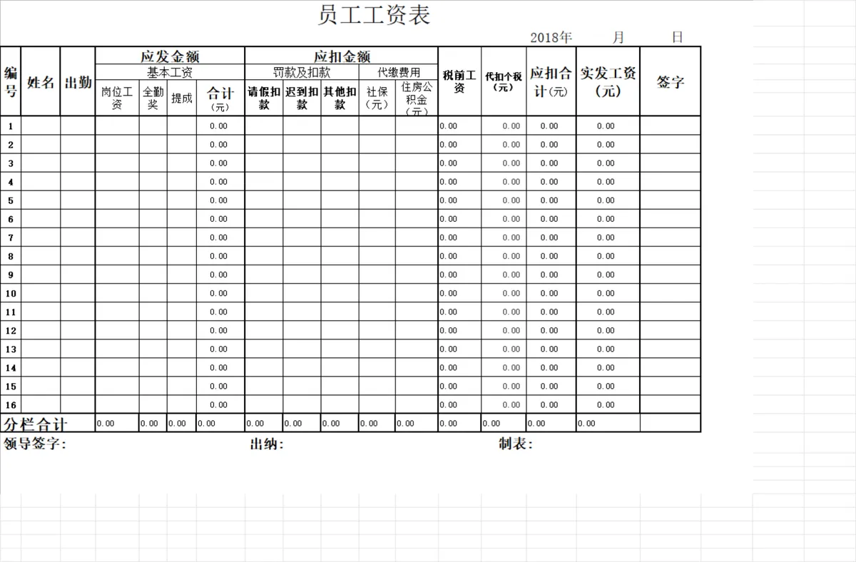 企业通用员工工资核算统计Excel表格 - 第1页