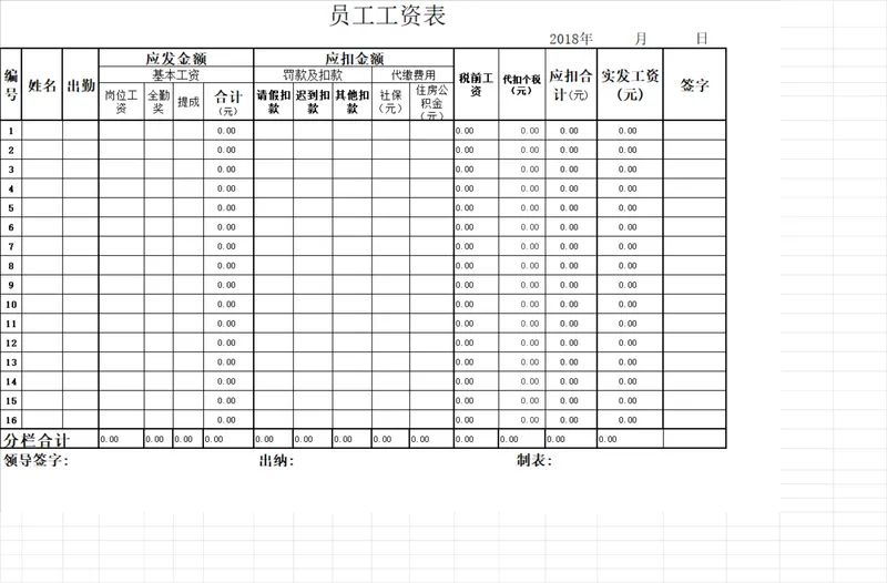企业通用员工工资核算统计Excel表格 - 封面预览