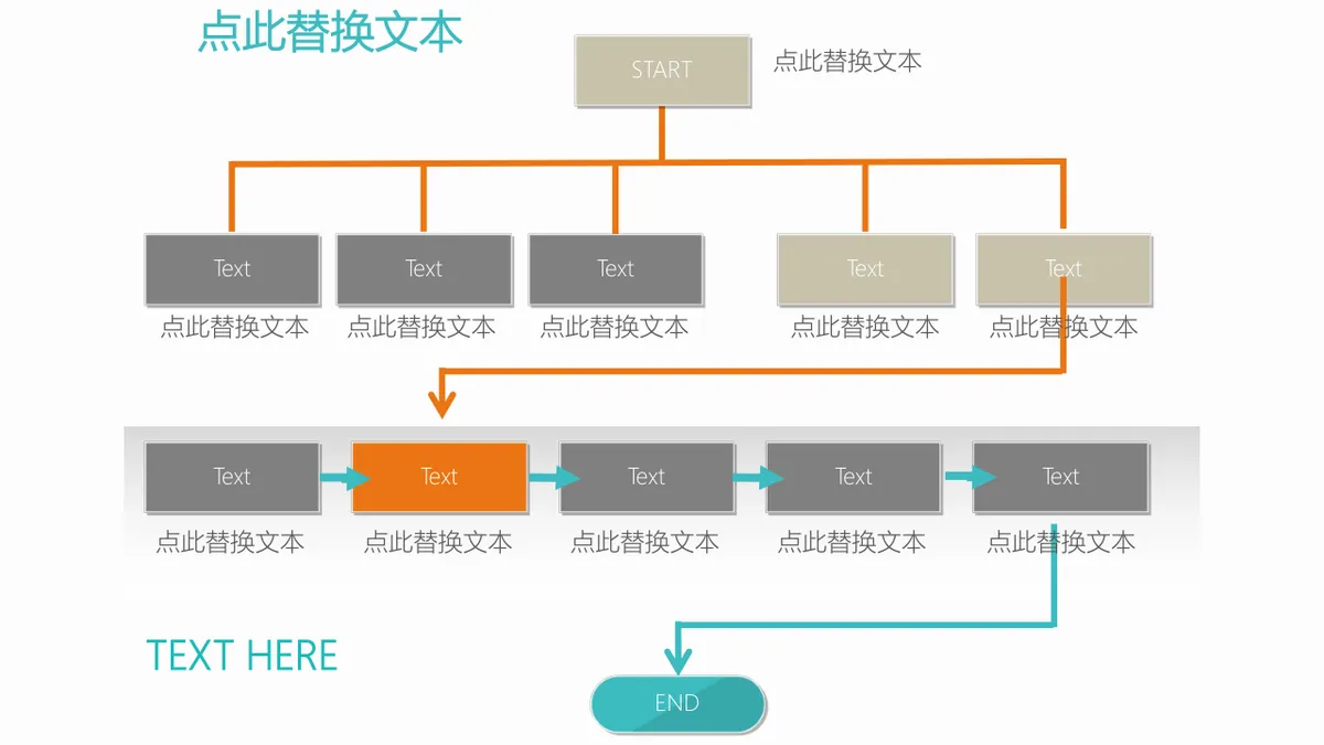 双色逻辑判断分支流程思维导图PPT模板 - 第21页