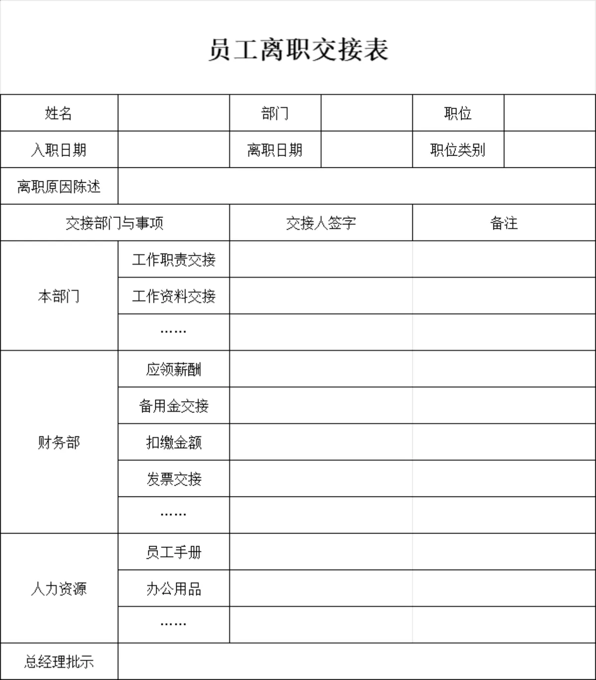 人事行政员工离职交接登记Excel表格 - 第1页