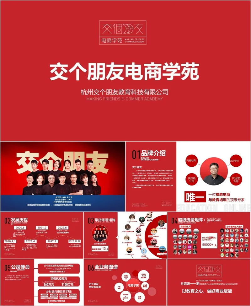 交个朋友电商学苑企业介绍宣传PPT模板 - 封面预览