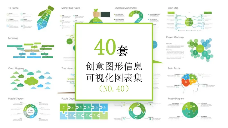 40套创意图形信息可视化图表集PPT思维导图模板 - 封面预览