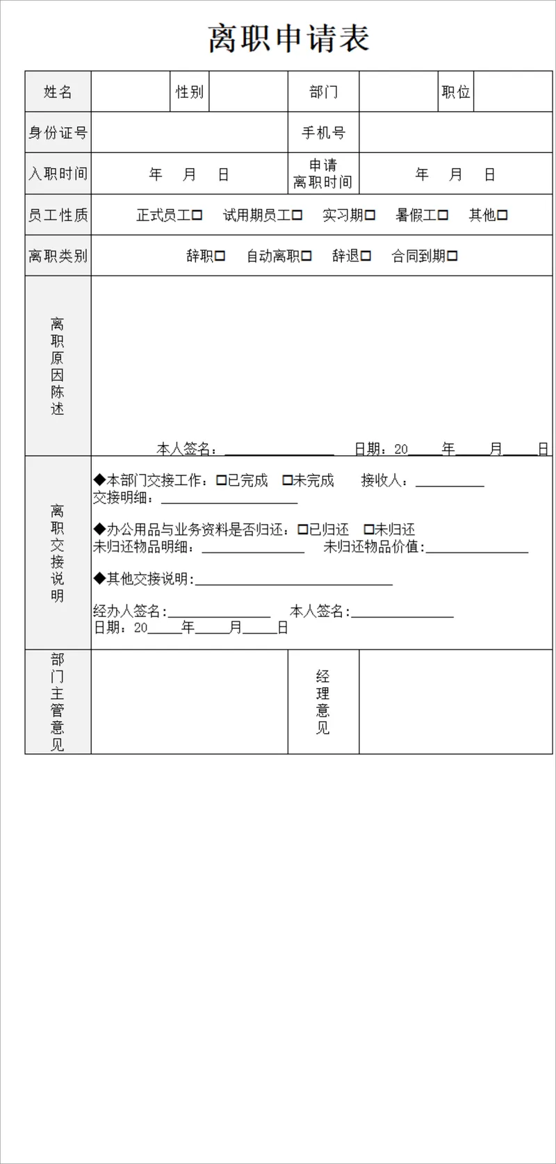 公司员工离职申请登记信息统计Excel表格 - 封面预览