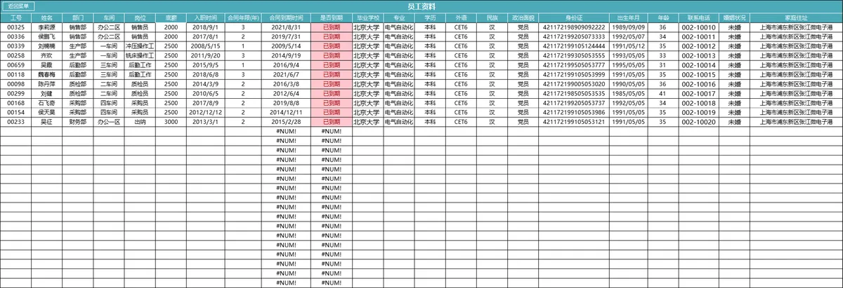 人事资料管理系统Excel表格 企业员工信息登记查询统计管理模板 - 第4页