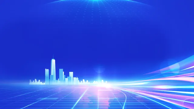 蓝色科技风城市商务演示通用PPT背景图片 - 封面预览