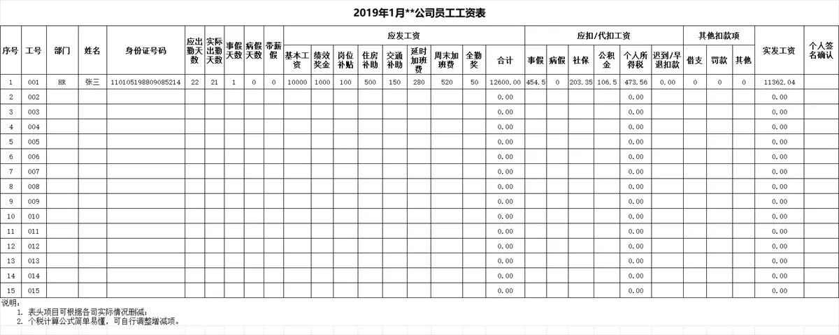 公司员工月度工资核算统计Excel表格 - 第1页
