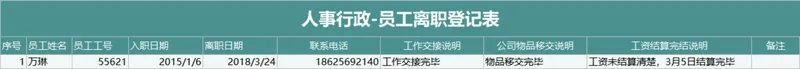 人事行政员工离职登记信息统计Excel表格 - 封面预览
