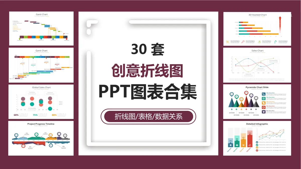 30套创意折线图数据关系表格可视化展示PPT图表合集 - 第1页