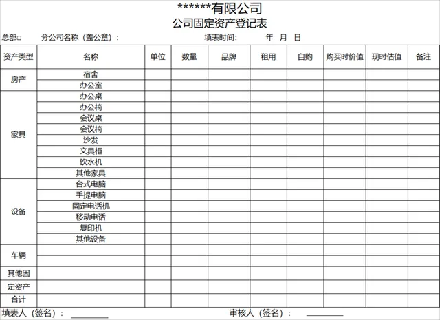 公司固定资产登记统计Excel表格 企业行政资产盘点管理台账模板 - 封面预览