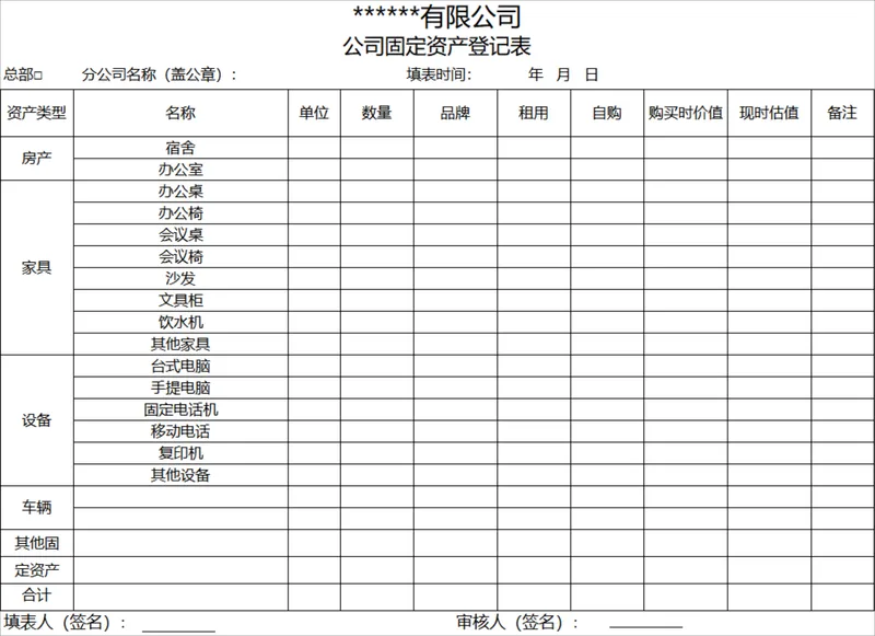 公司固定资产登记统计Excel表格 企业行政资产盘点管理台账模板 - 封面预览
