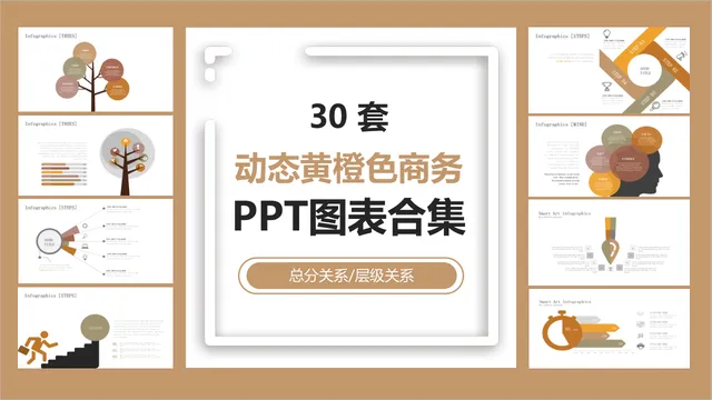 三十套动态黄橙色商务PPT图表合集 适用于总分层级关系内容演示 - 封面预览