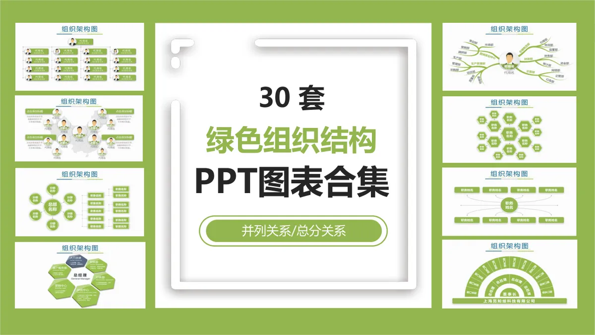 30套绿色企业组织架构结构关系PPT图表合集 - 第1页