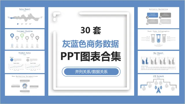 30套灰蓝色商务数据并列关系数据关系PPT图表合集 - 封面预览