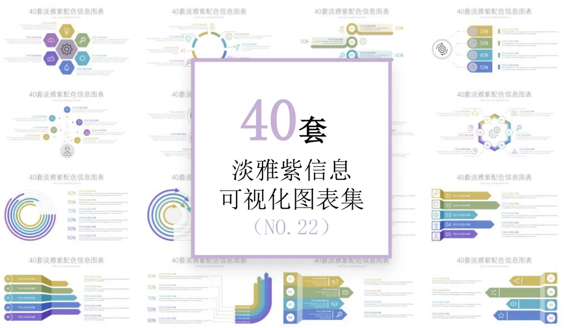 40套淡雅紫配色信息可视化图表集PPT模板 - 第1页