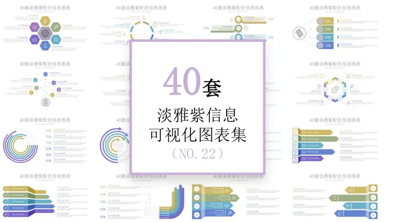 40套淡雅紫配色信息可视化图表集PPT模板 - 封面预览