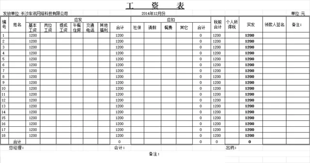 企业通用员工月度工资核算统计Excel表格 - 封面预览