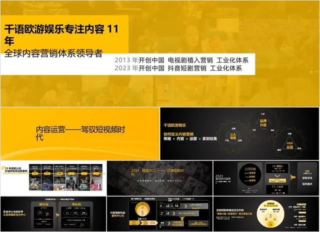 千语欧游娱乐企业介绍内容营销体系宣传PPT模板 - 封面预览