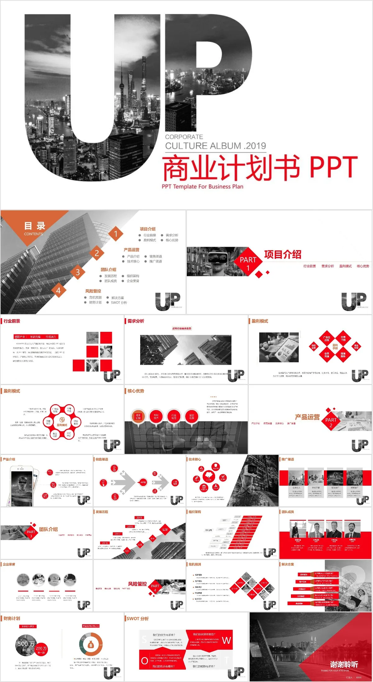 商业计划书PPT模板 - 模板内页详情长图