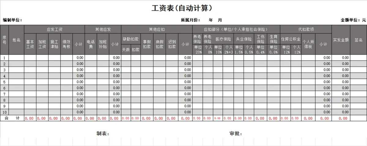 人事行政自动计算工资核算统计Excel表格 - 第1页