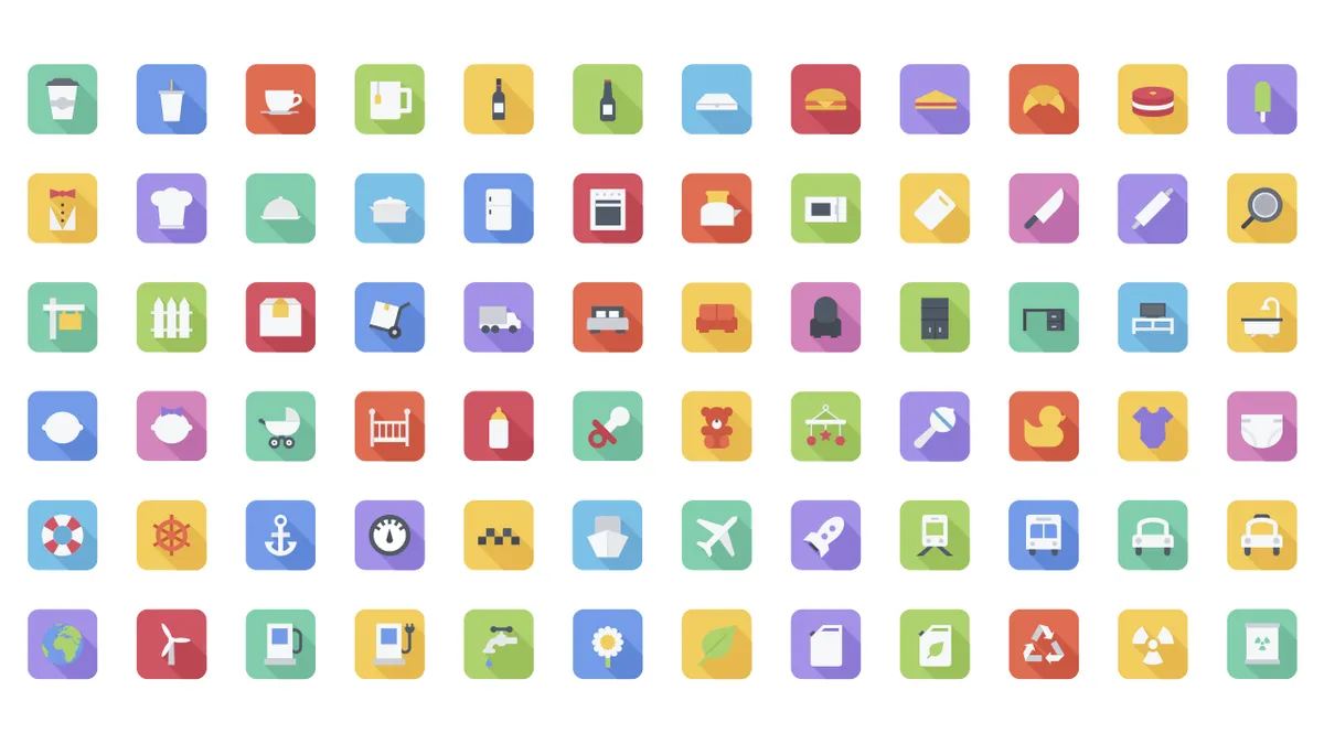 生活服务家居餐饮母婴交通环保主题扁平化长阴影图标集PPT配图素材 - 第1页