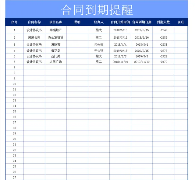 人事行政合同到期提醒登记Excel表格 - 封面预览