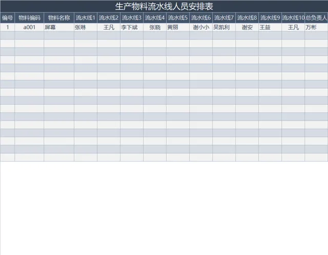 生产物料流水线人员安排Excel表格 - 封面预览