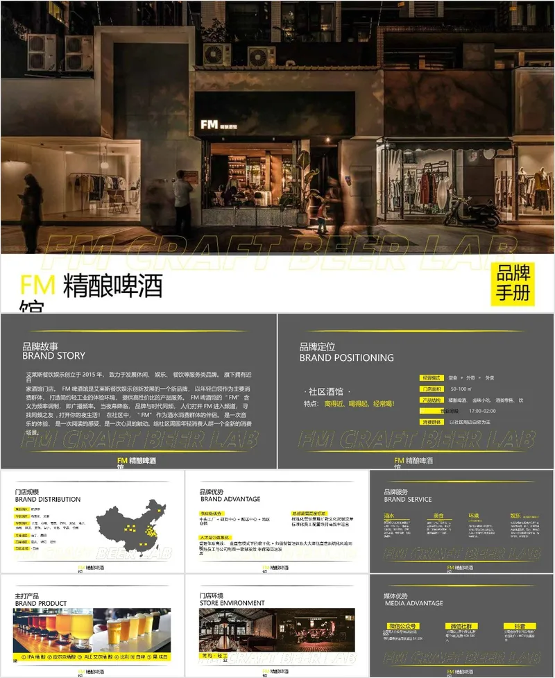 FM精酿啤酒馆品牌介绍宣传PPT模板 - 封面预览