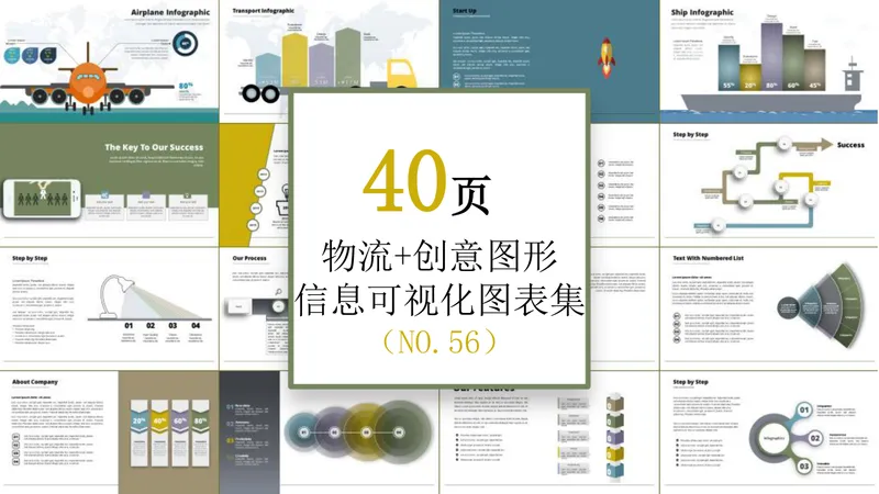 40页物流创意图形信息可视化图表集PPT模板 - 封面预览