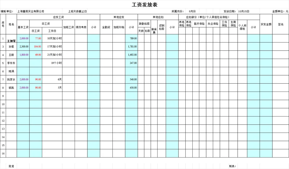 人事行政员工月度工资发放核算统计Excel表格 - 第1页
