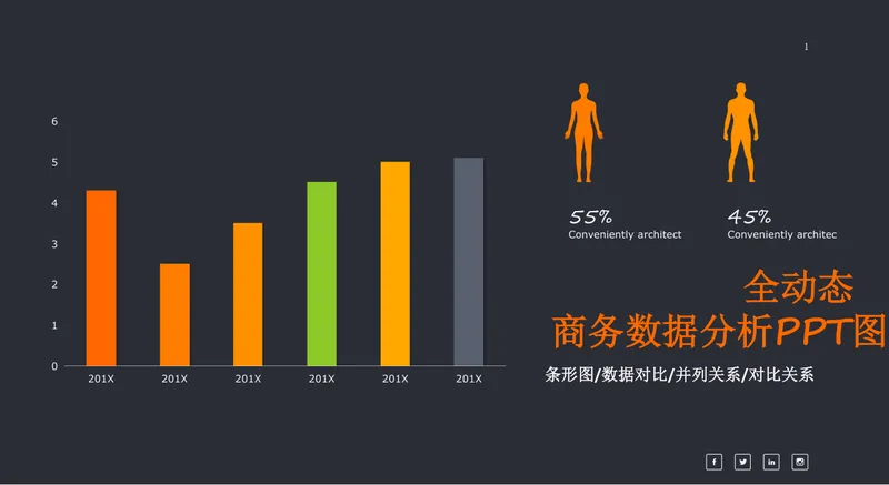 全动态商务数据分析PPT图表 含条形图数据对比并列对比关系演示素材 - 封面预览