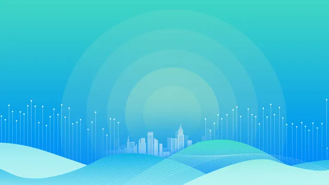 蓝绿渐变科技城市风通用PPT演示背景图片 - 封面预览