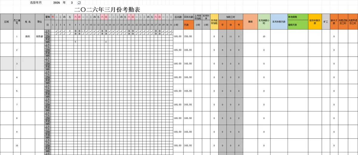 企业员工月度考勤统计与工资核算管理Excel表格 - 第2页