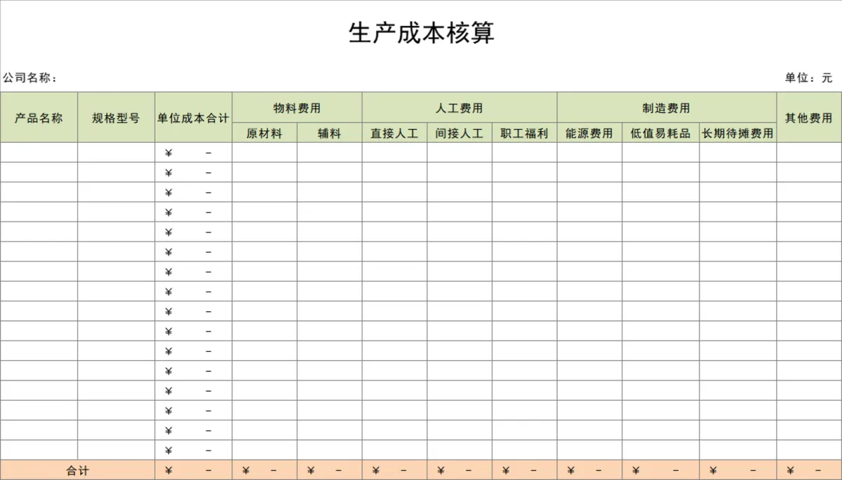 生产成本核算明细统计Excel表格 - 第1页