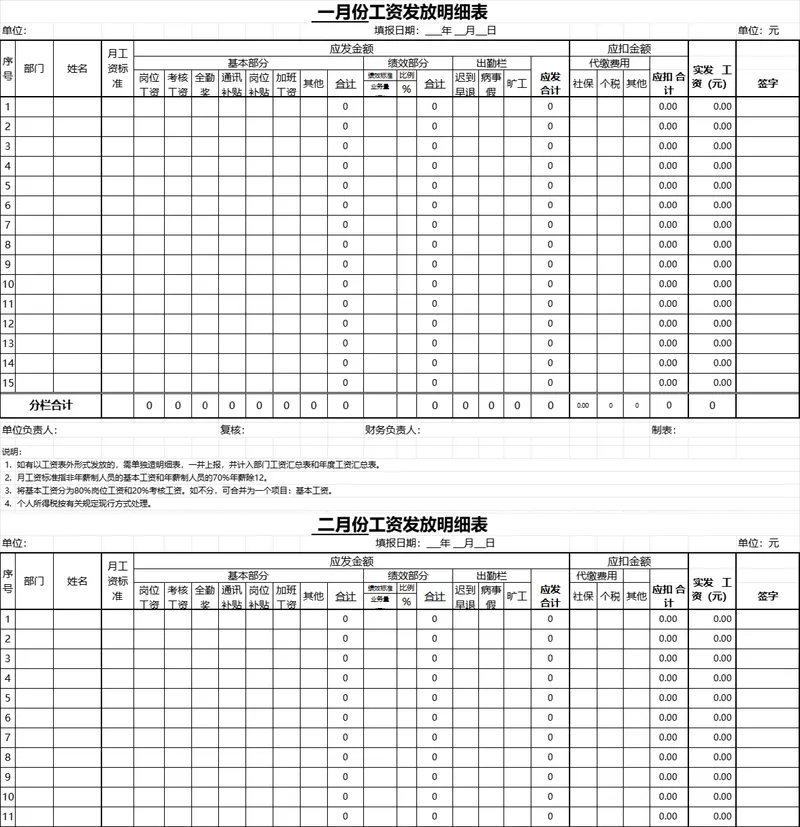 企业月度工资发放明细表及工资条统计Excel表格 - 封面预览
