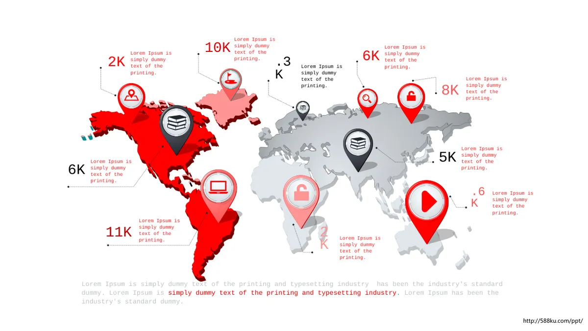 30套红色世界地图各国地图PPT图表合集 - 第9页