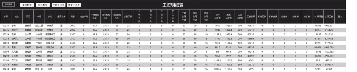 员工工资管理系统Excel表格 含员工信息录入薪资核算统计查询功能 - 第4页