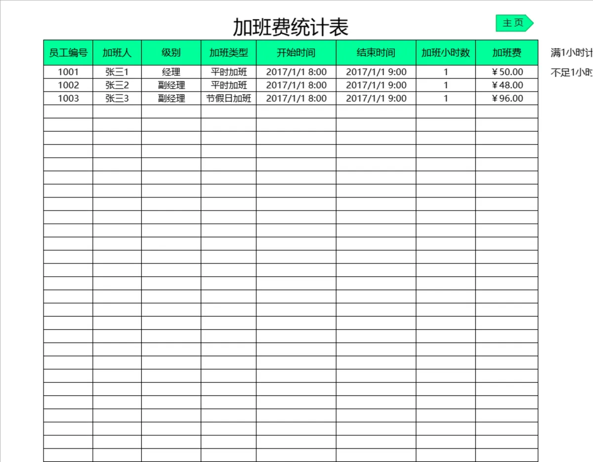 人事行政加班费记录统计管理Excel表格 - 第2页