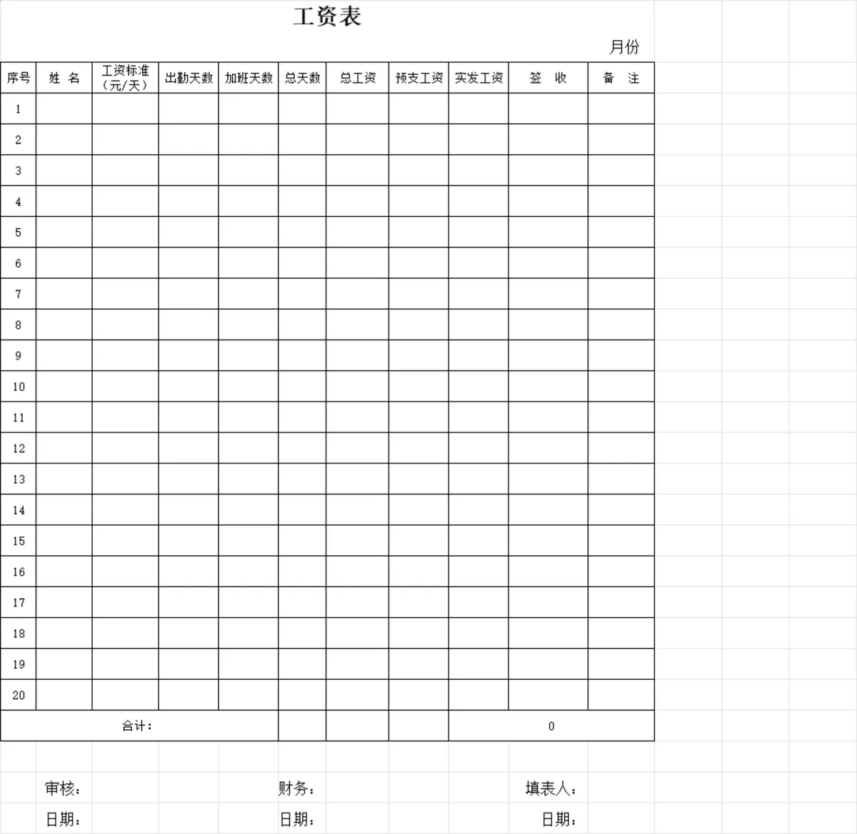 通用员工月度工资核算统计Excel表格 - 第1页