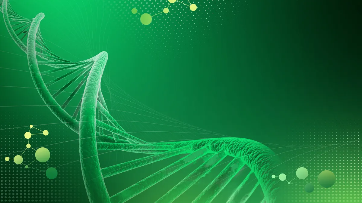 绿色生物科技DNA双螺旋分子医疗健康PPT背景图片 - 第1页