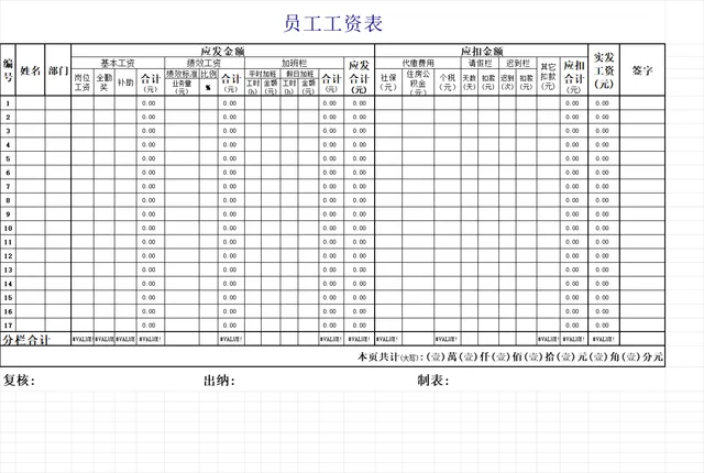 企业通用员工工资核算统计Excel表格 - 封面预览