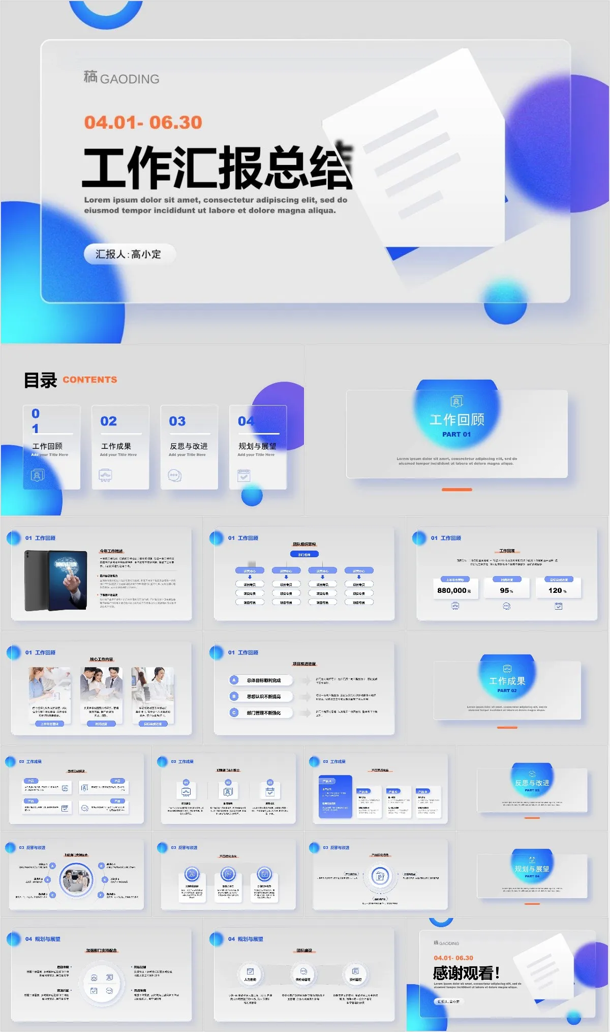 第二季度工作汇报总结通用商务PPT模板 - 模板内页详情长图
